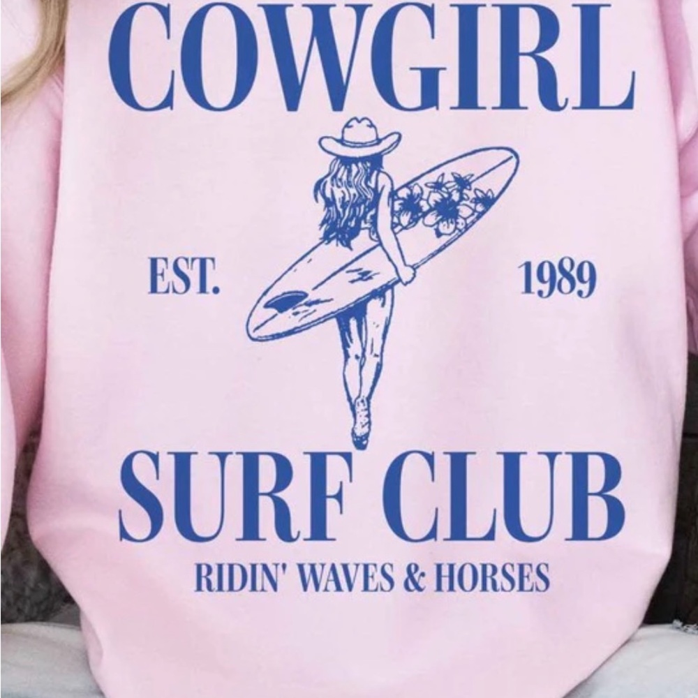 Cowgirl Tuff Pink Sweater with Blue Graphic